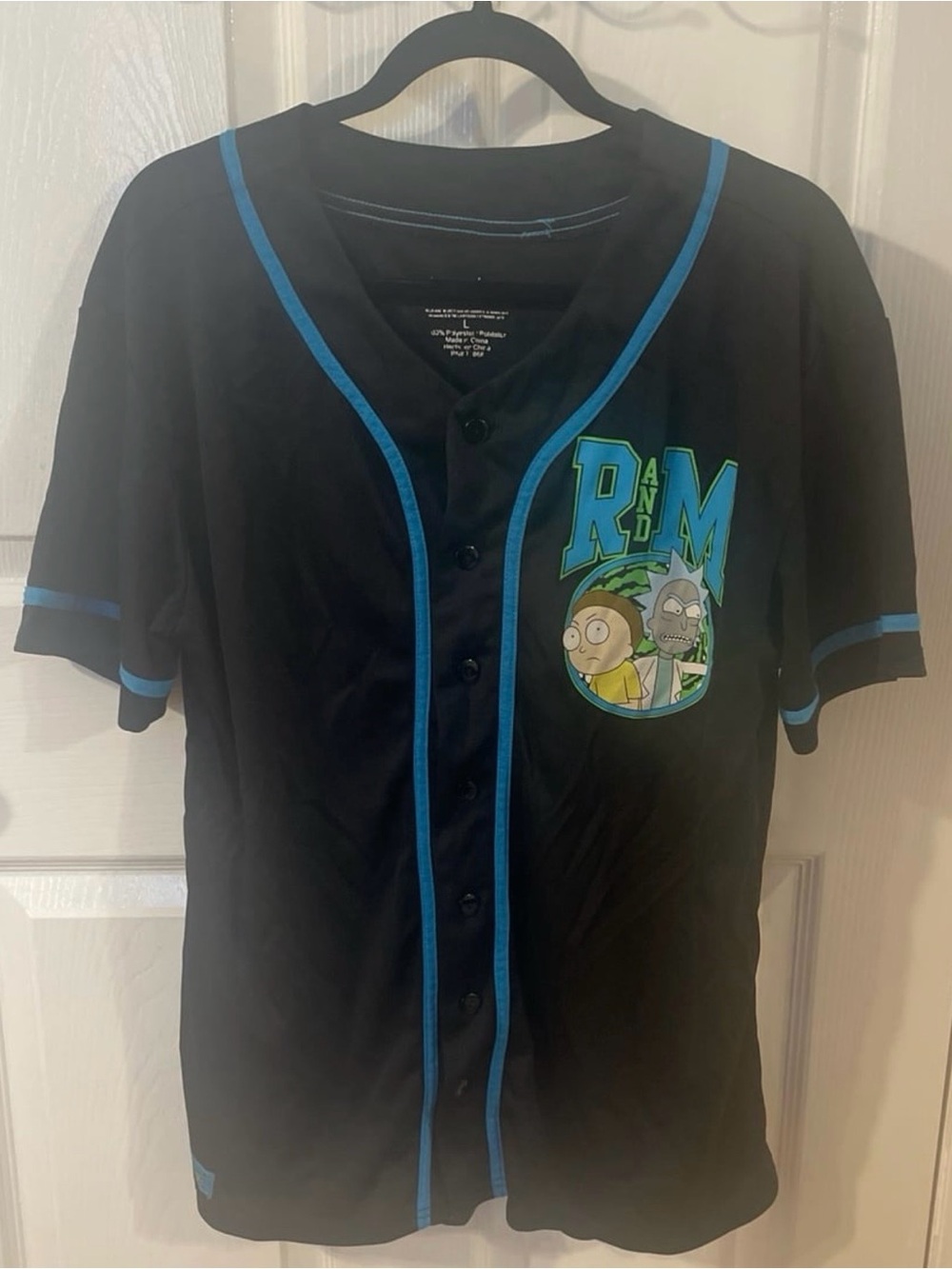 Rick and Morty Cartoon Black & Blue Graphic Large Black and Blue. Jersey